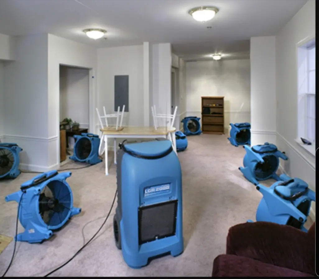 Air movers and dehumidifier setup for Water Damage Restoration in Agawam Town